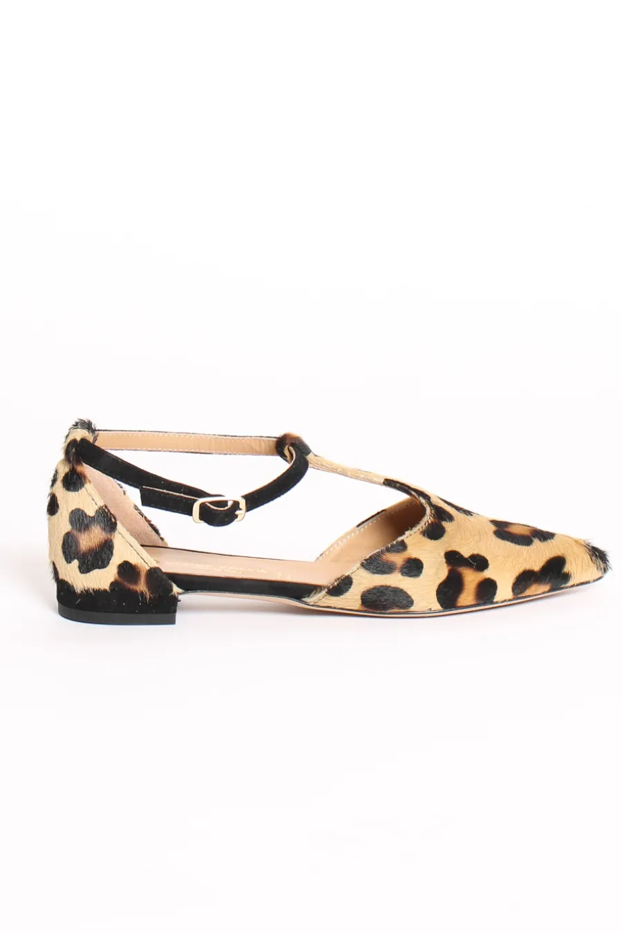 Divine Follie Ballerina con T-bar animalier beige/nero- Scarpe