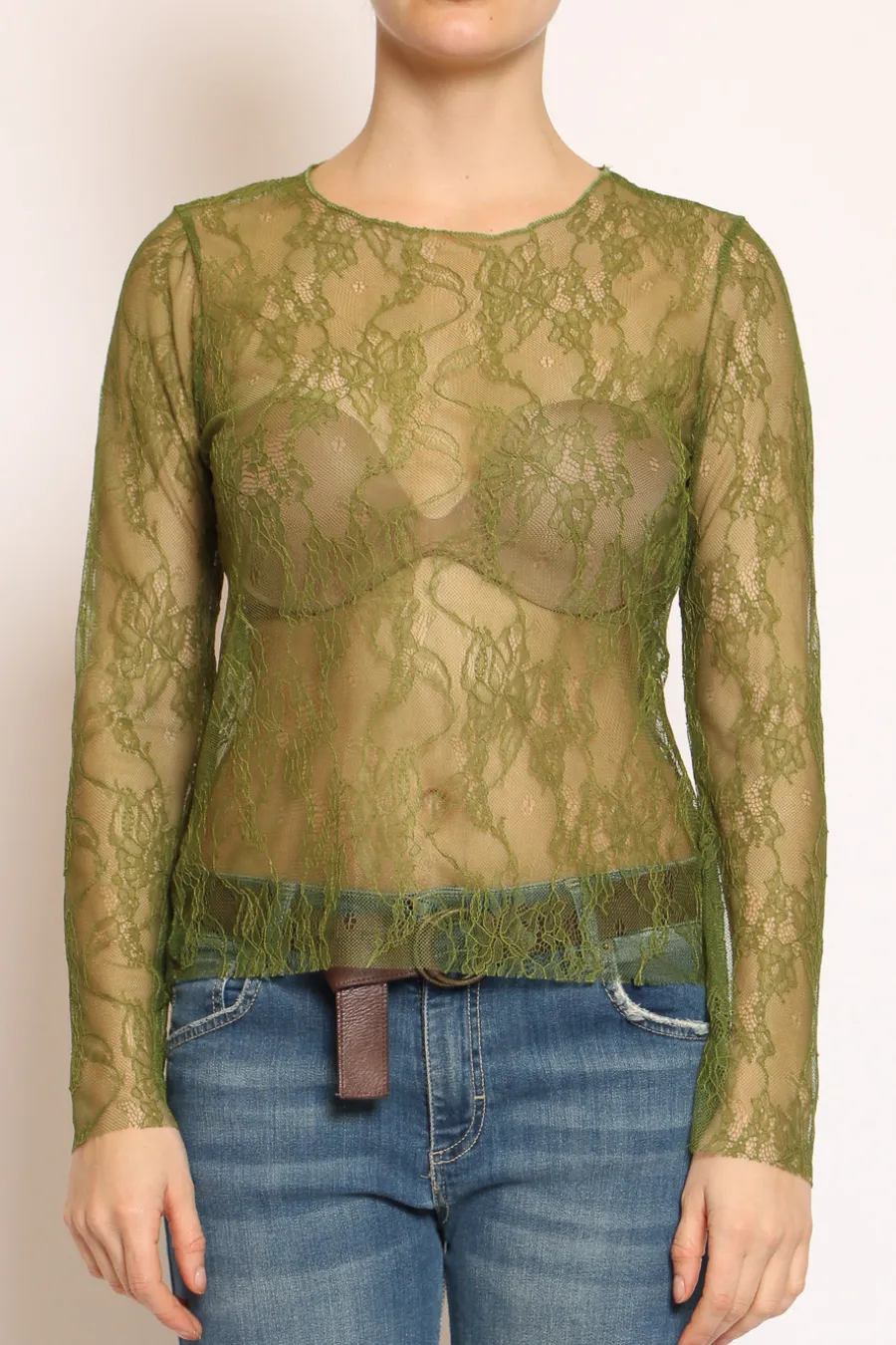 Zeroassoluto Blusa in pizzo elasticizzato verde bosco- T-Shirts E Top | Maglie
