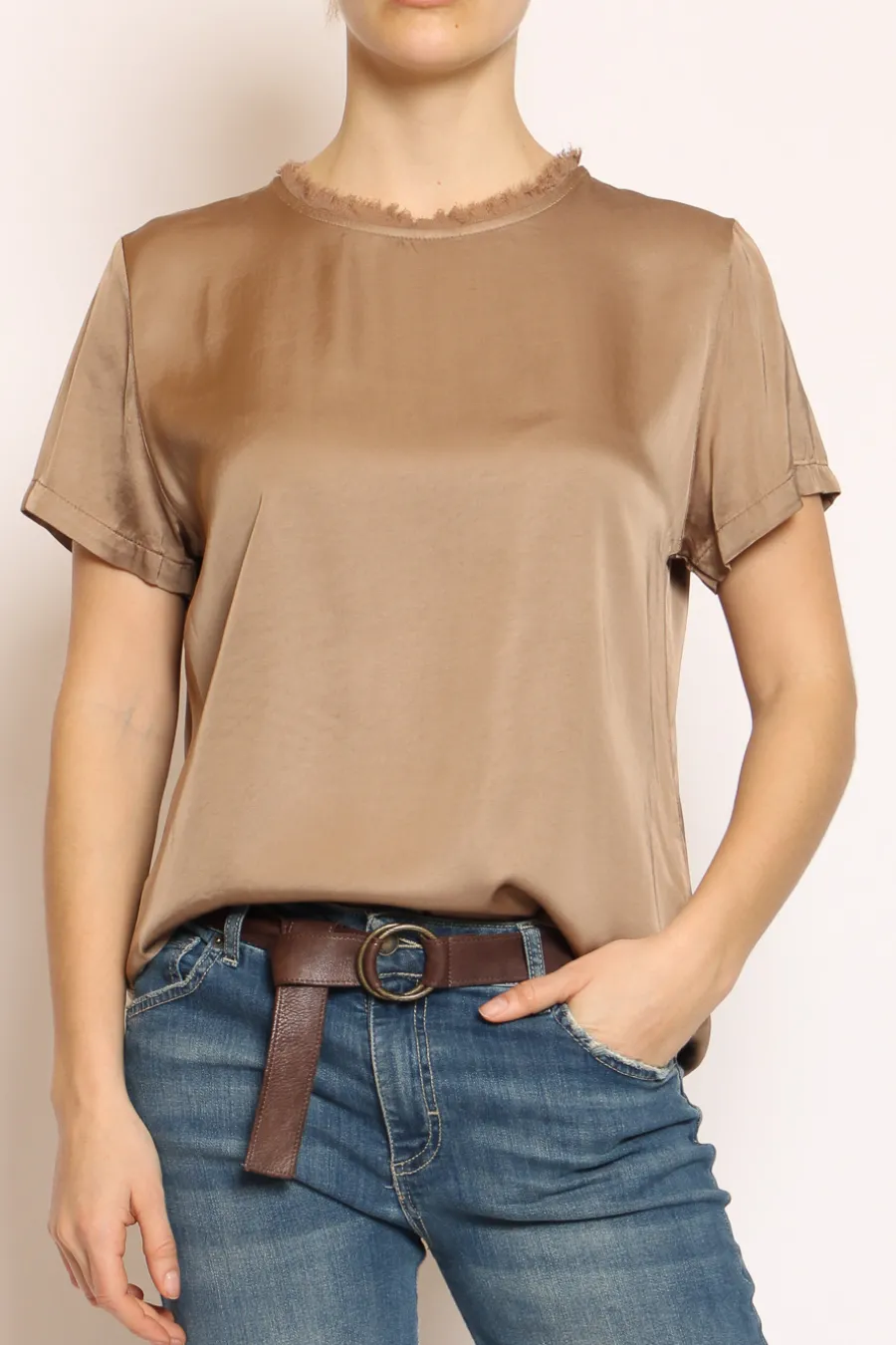 Kontatto Blusa satin collo sfrangiato avana- Camicie E Bluse