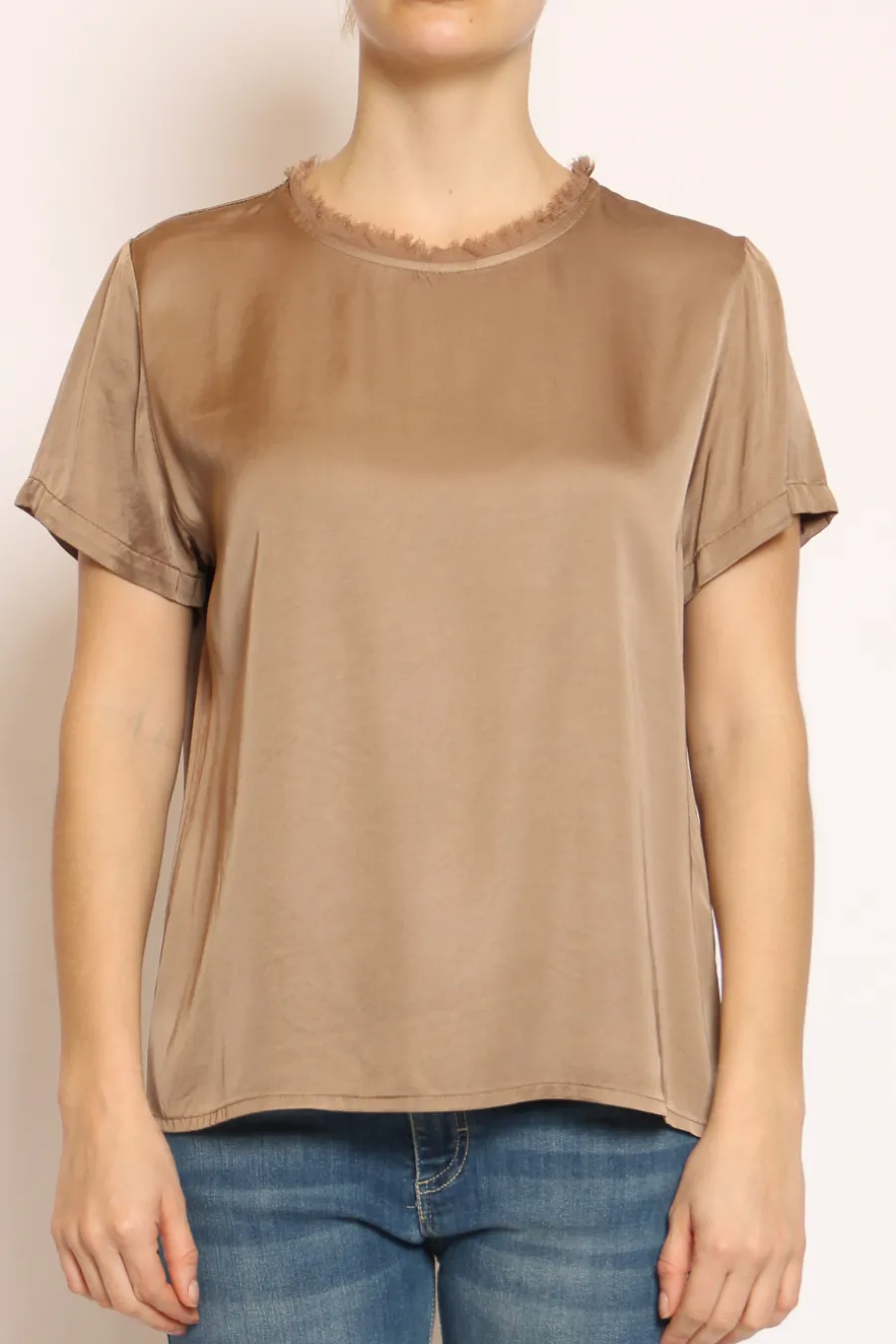 Kontatto Blusa satin collo sfrangiato avana- Camicie E Bluse