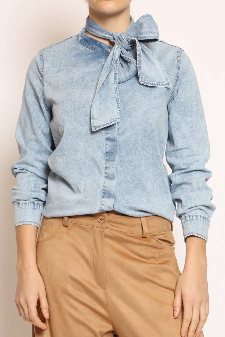 Zeroassoluto Camicia CARRIE con fiocco stone wash denim- Jeans | Camicie E Bluse