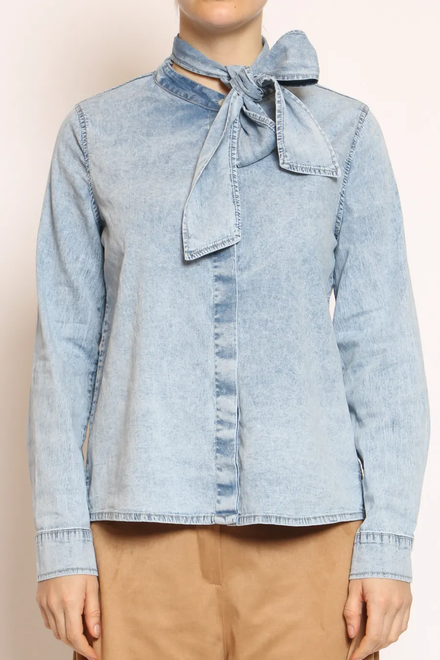 Zeroassoluto Camicia CARRIE con fiocco stone wash denim- Jeans | Camicie E Bluse