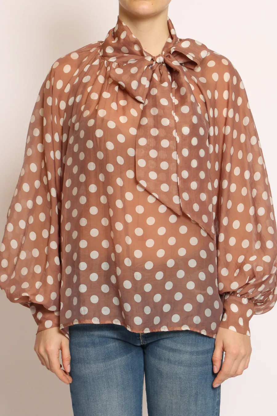 Vicolo Camicia colletto fiocco pois moka/bianco- Camicie E Bluse