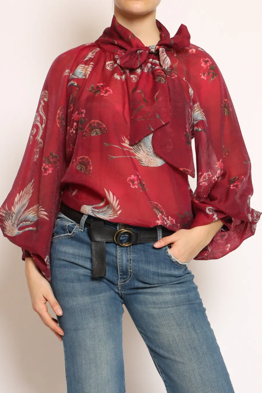 Vicolo Camicia con fiocco fantasia bordeaux- Camicie E Bluse