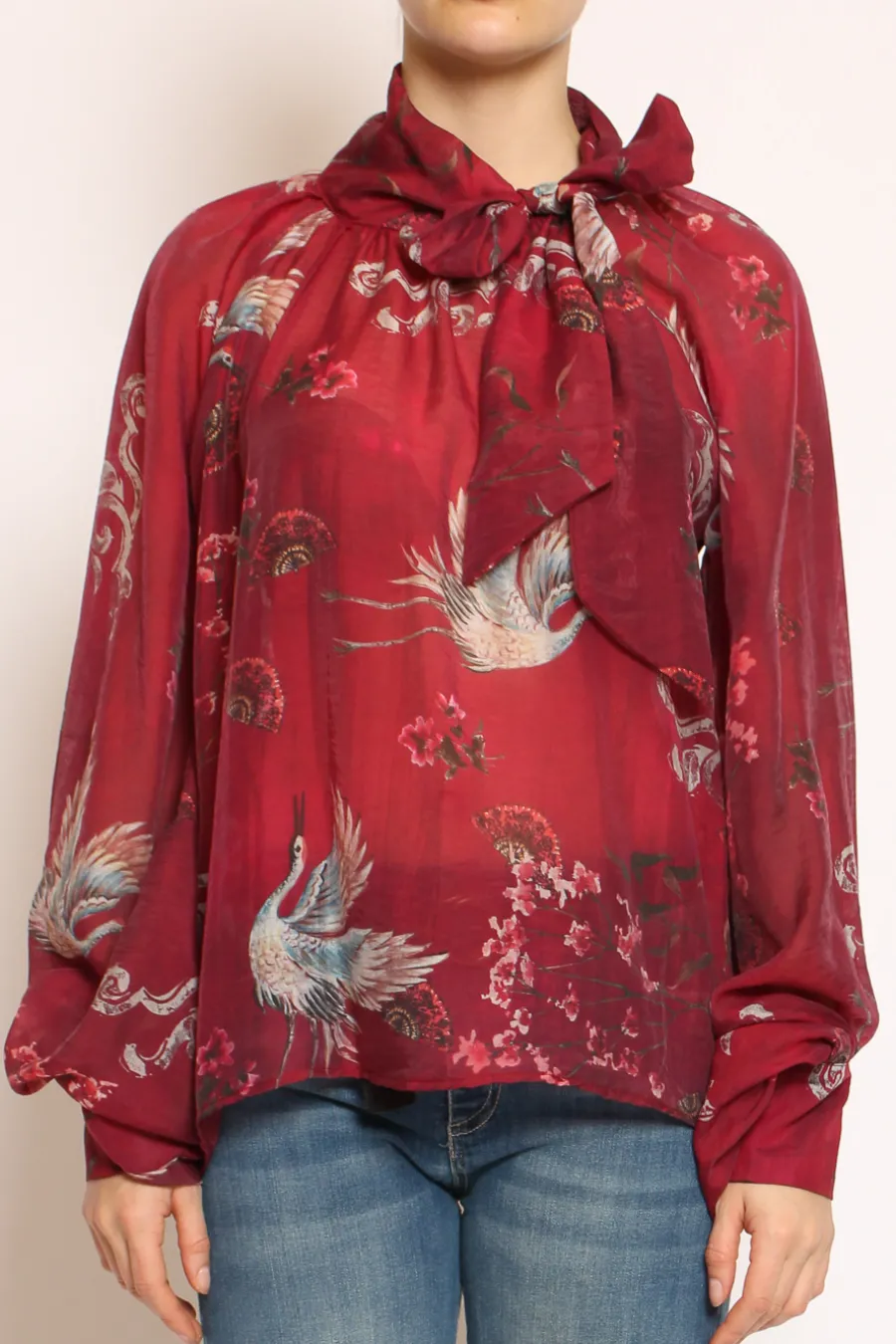 Vicolo Camicia con fiocco fantasia bordeaux- Camicie E Bluse
