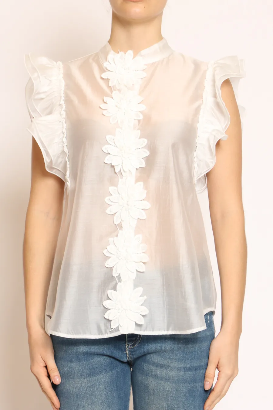 Tensione In Camicia giromanica volant c/ fiori naturale- Camicie E Bluse