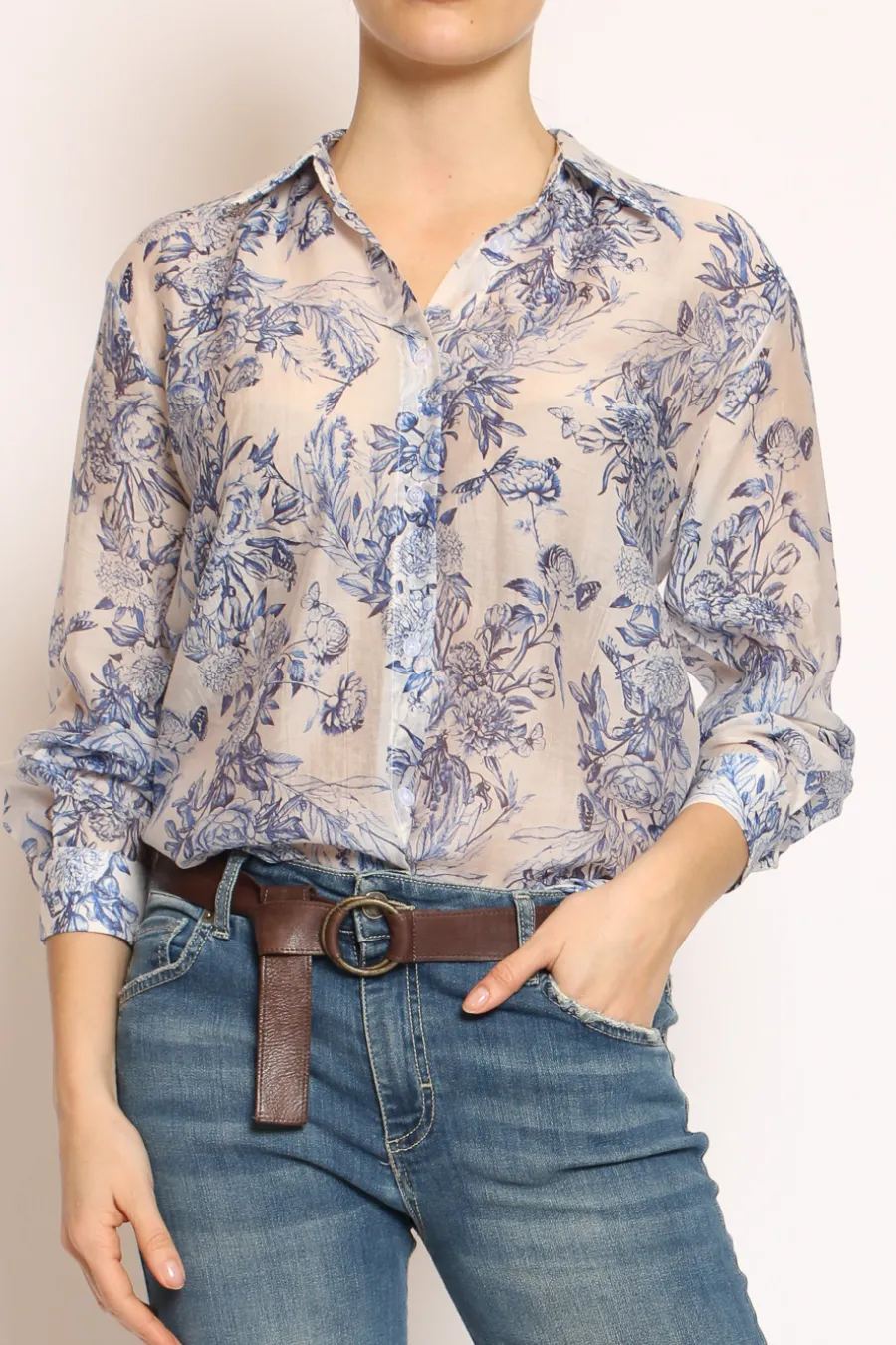 Zeroassoluto Camicia MIA fantasia in mussola LYOCELL FIBRA NATURALE floreale latte/royal- Camicie E Bluse