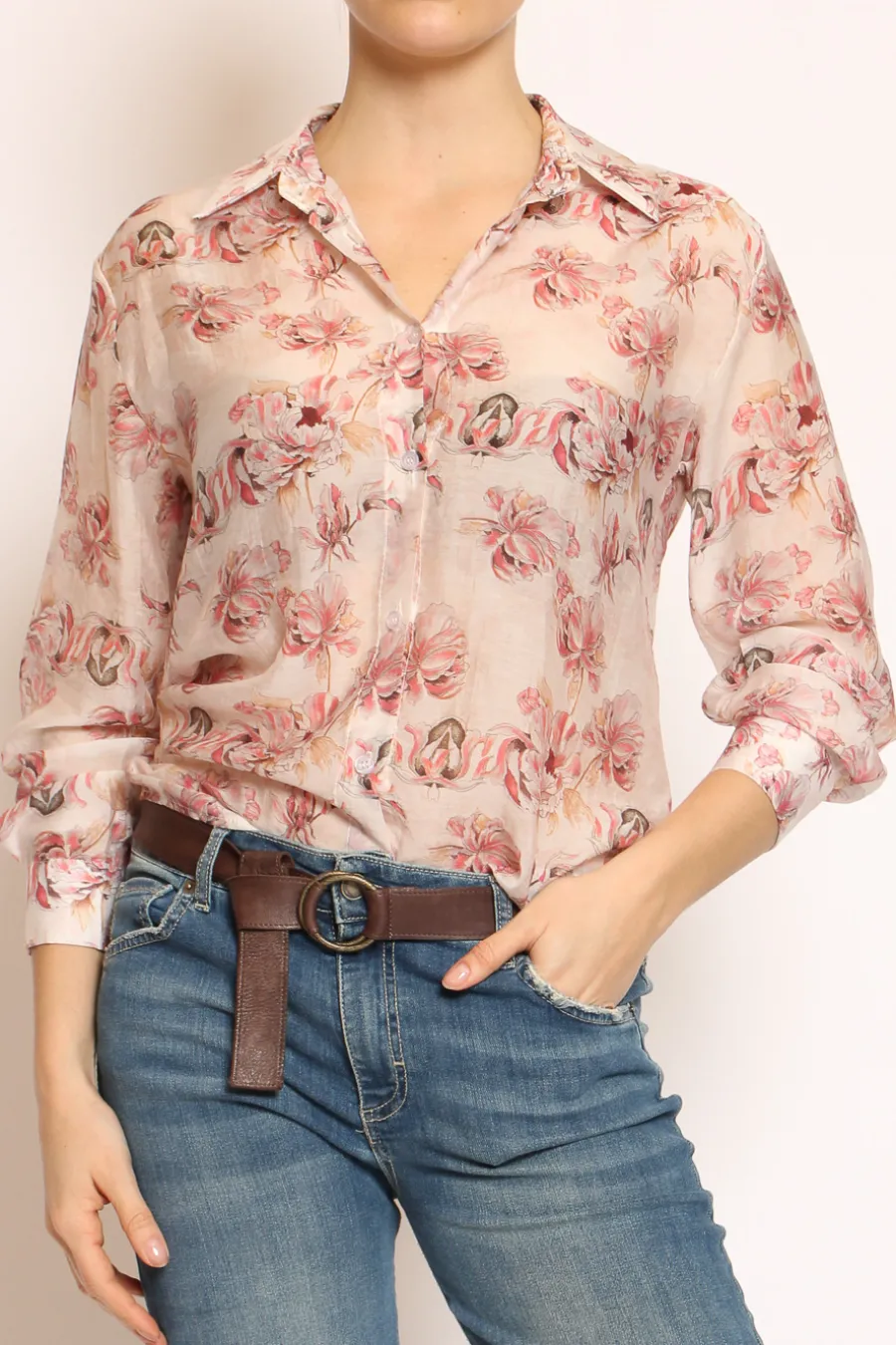 Zeroassoluto Camicia MIA fantasia in mussola LYOCELL FIBRA NATURALE floreale burro/rosa/moro- Camicie E Bluse