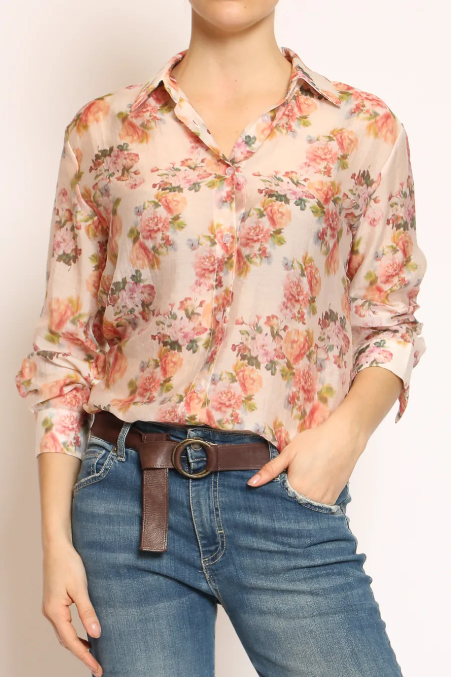 Zeroassoluto Camicia MIA fantasia in mussola LYOCELL FIBRA NATURALE floreale nude/rosa/verde- Camicie E Bluse