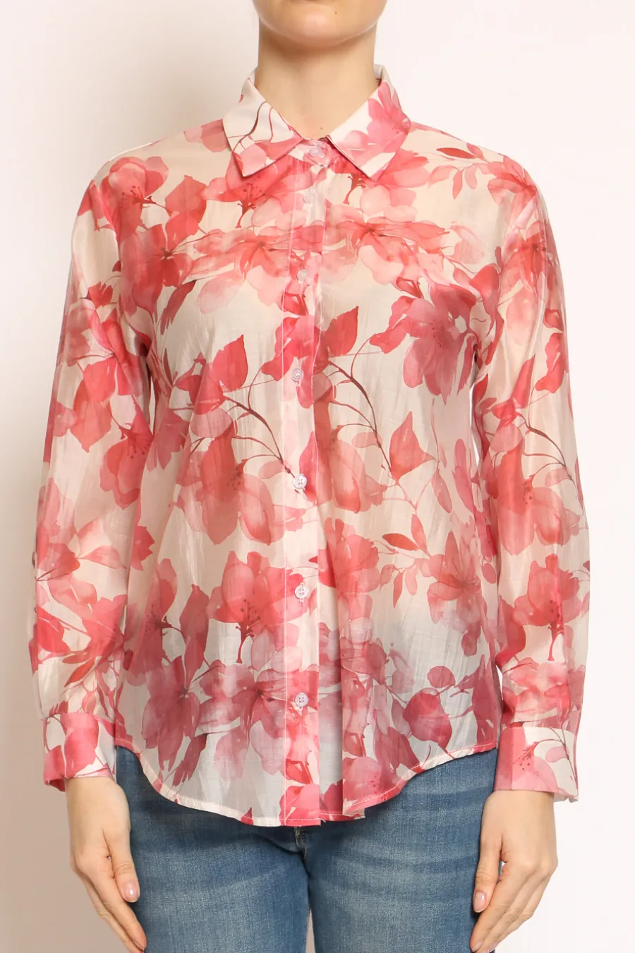 Zeroassoluto Camicia MIA fantasia in mussola LYOCELL FIBRA NATURALE fiori cherry/nude- Camicie E Bluse