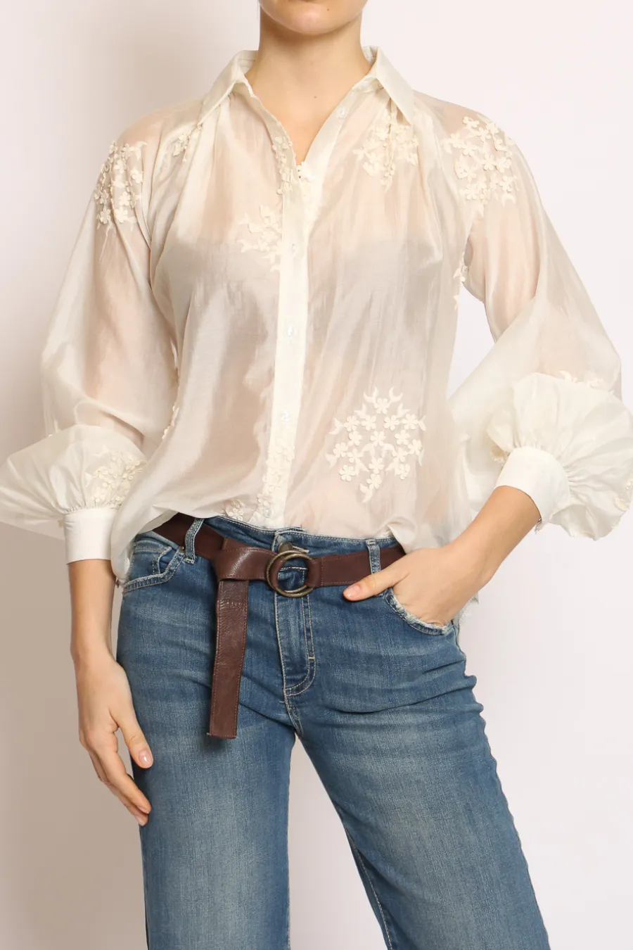 Vicolo Camicia ricamo fiori piccoli avorio- Camicie E Bluse
