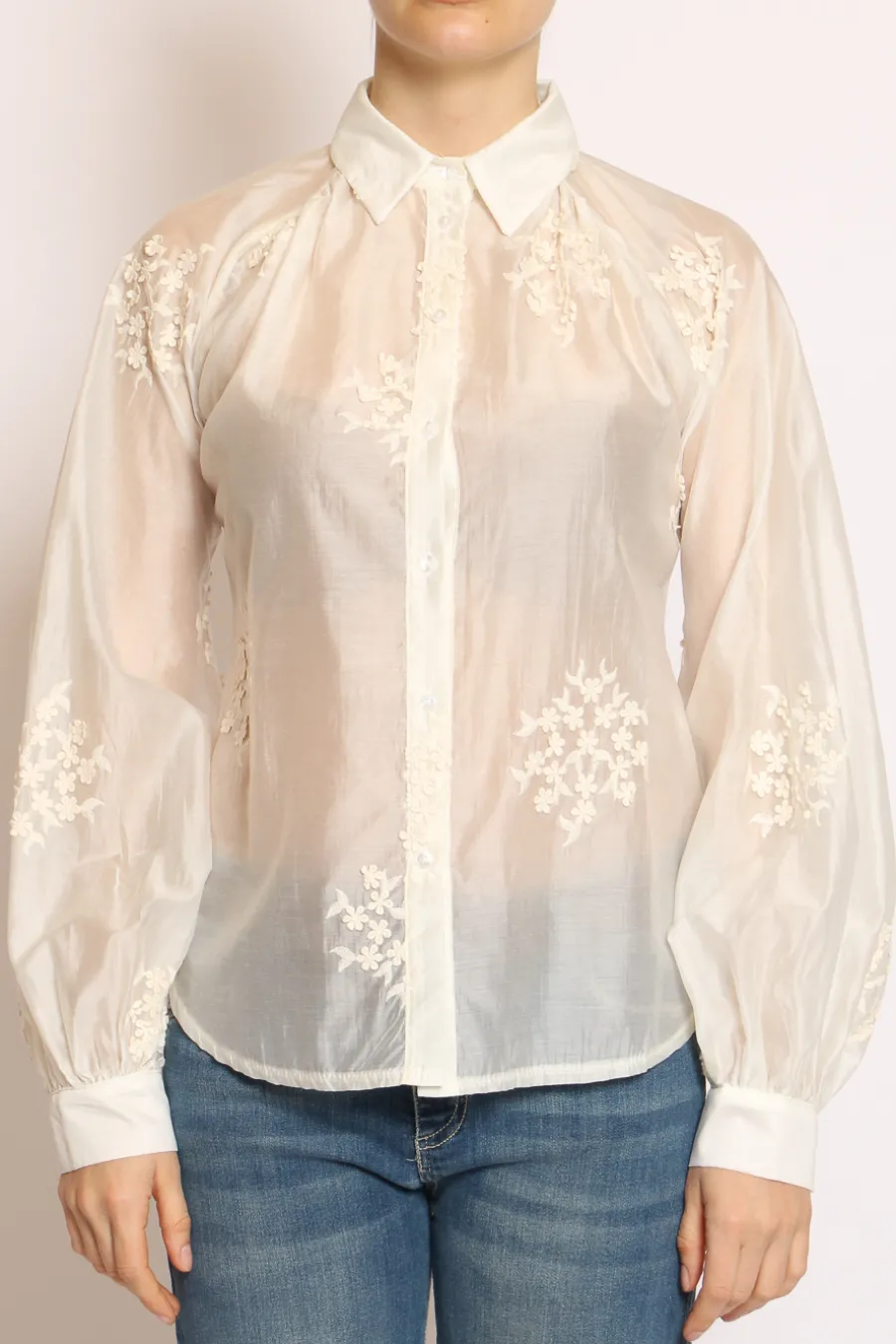 Vicolo Camicia ricamo fiori piccoli avorio- Camicie E Bluse