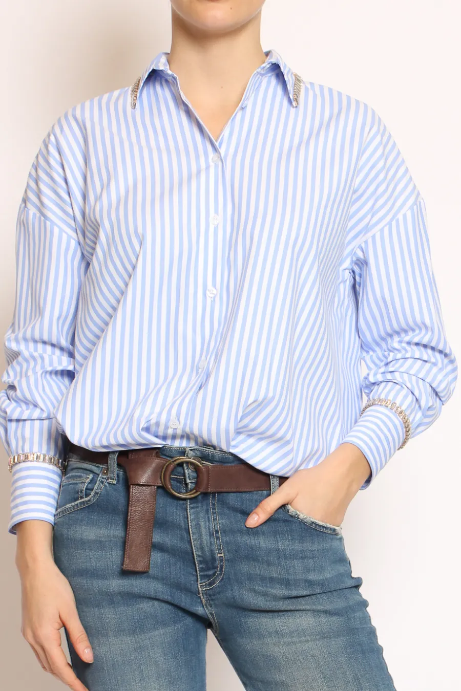 Have one Camicia riga gioiello bianco/azzurro- Camicie E Bluse
