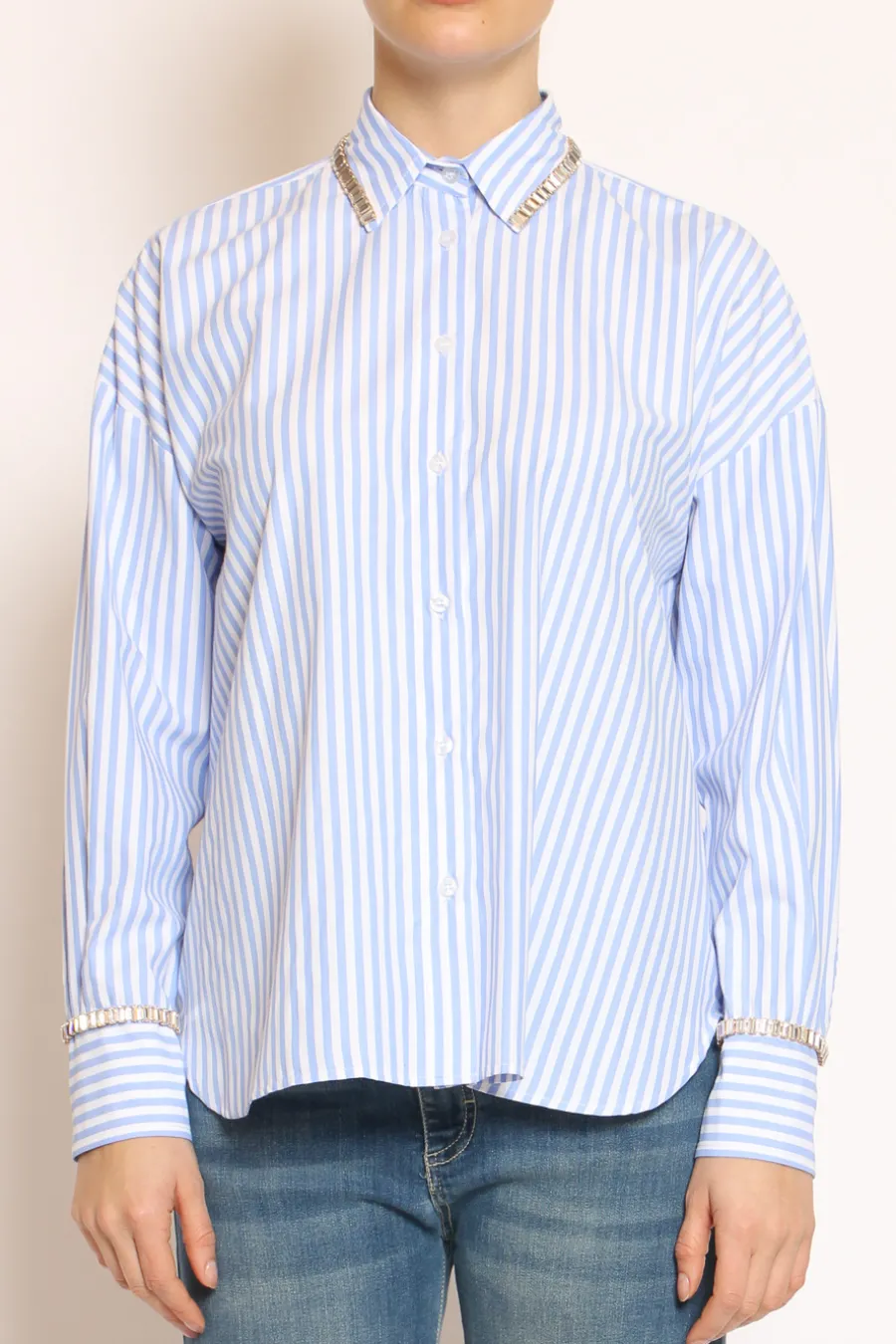 Have one Camicia riga gioiello bianco/azzurro- Camicie E Bluse