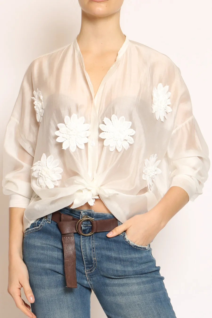 Tensione In Camicia scollo coreana c/ fiori naturale- Camicie E Bluse
