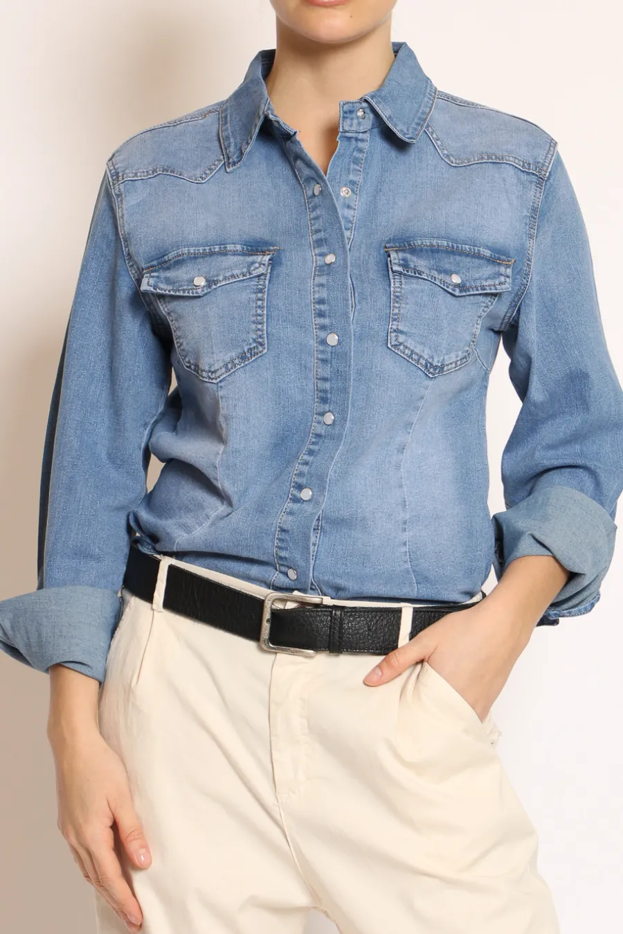 Zeroassoluto Camicia slim fit tela denim elasticizzata denim chiaro- Camicie E Bluse