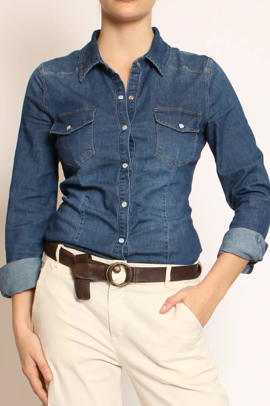 Zeroassoluto Camicia slim fit tela denim light stretch denim- Camicie E Bluse