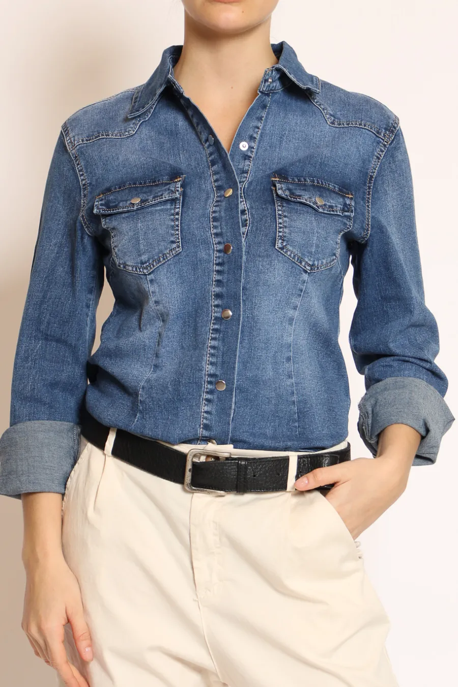 Zeroassoluto Camicia slim fit tela denim elasticizzata denim scuro- Camicie E Bluse