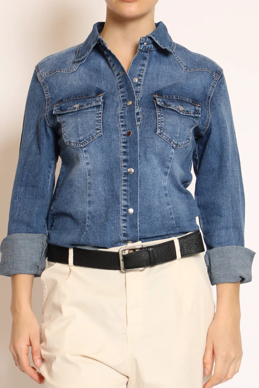 Zeroassoluto Camicia slim fit tela denim elasticizzata denim scuro- Camicie E Bluse