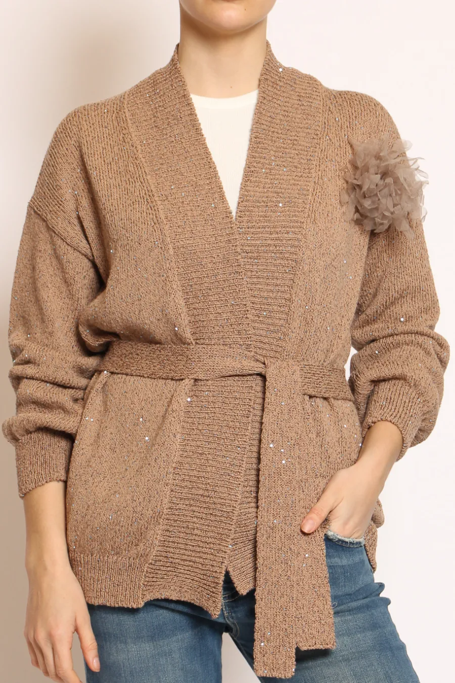 Kontatto Cardigan micropaillettes con spilla- Cardigan E Gilet