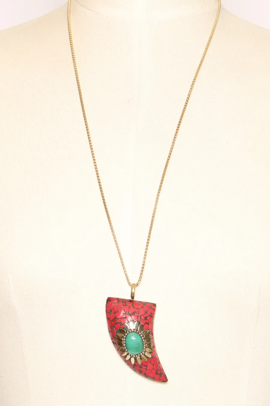 Zeroassoluto Collana corno con mosaico rosso/salvia- Collane