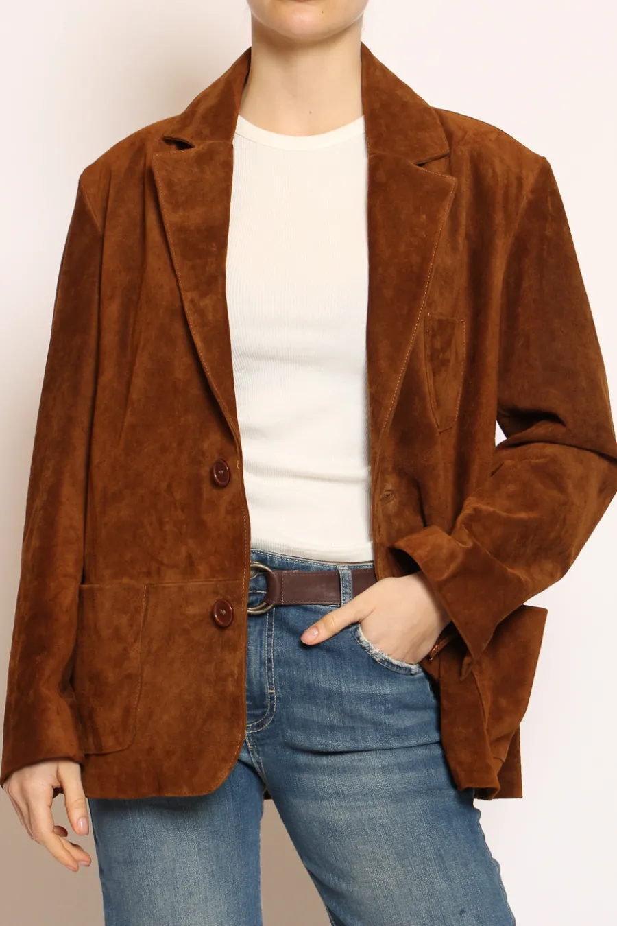 Vicolo Giacca 2 bottoni scamosciata genuine leather cuoio- Giacche