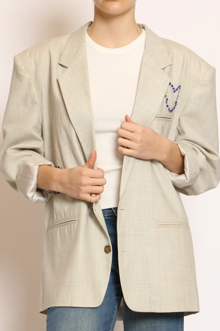 Vicolo Giacca bottoni applicazione strass beige melange- Giacche