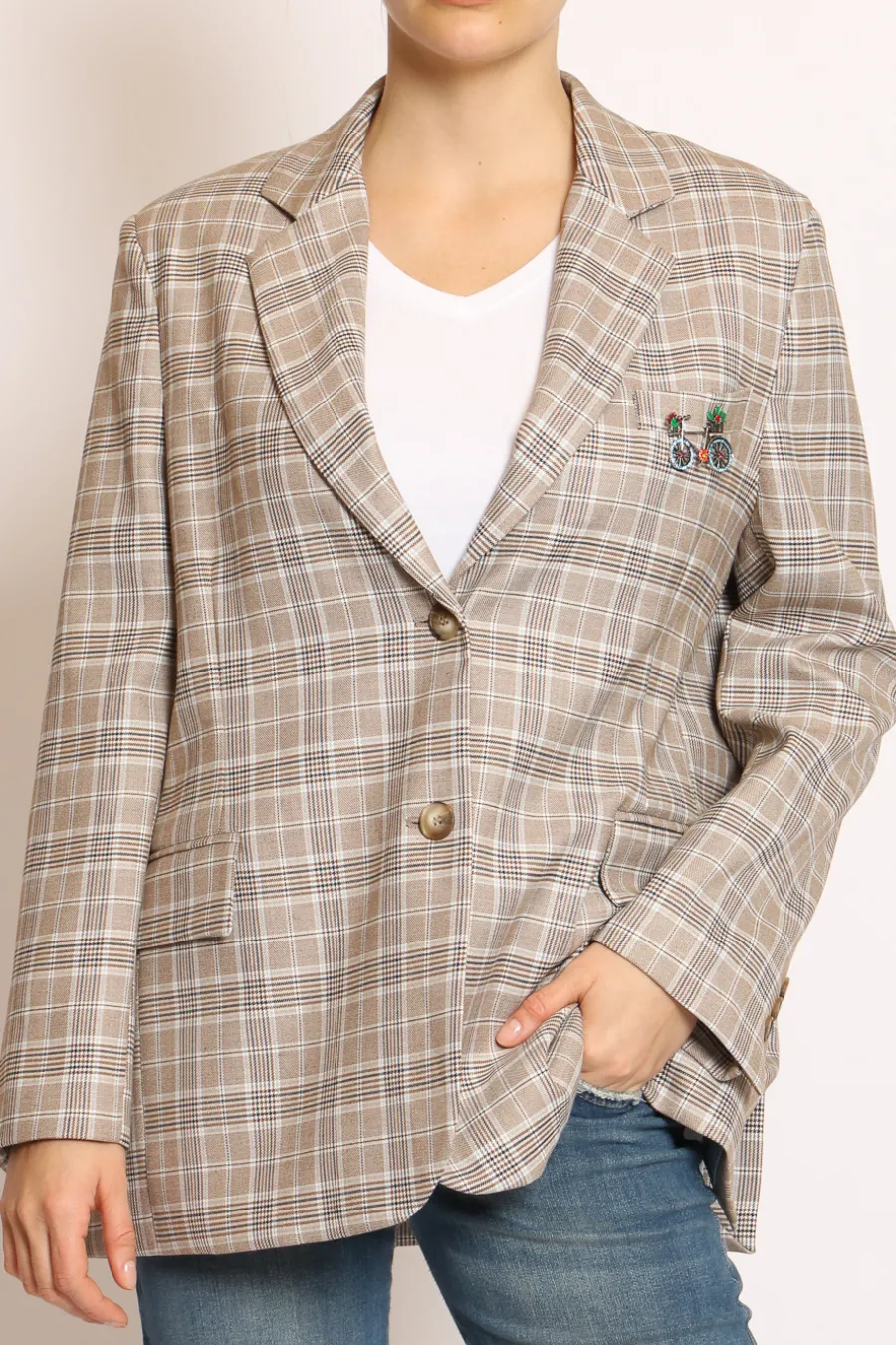 Tensione In Giacca fantasia check c/spilla camel/blu/celeste- Giacche