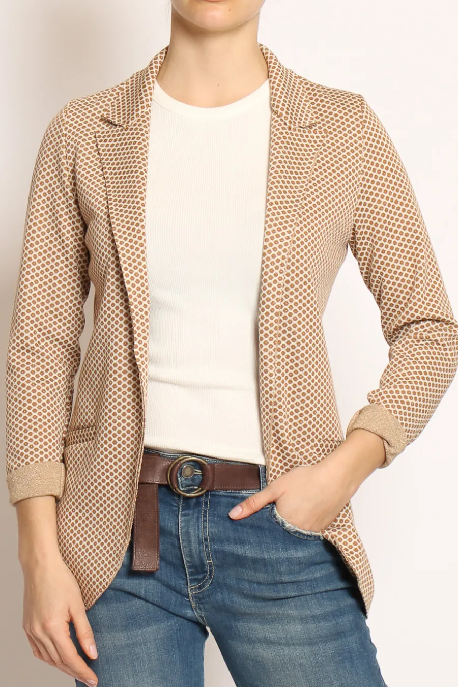 Zeroassoluto Giacca JIN elasticizzata esagono lurex burro/biscotto/oro- Giacche