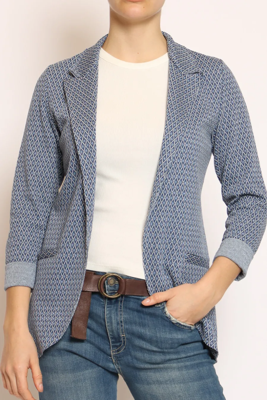 Zeroassoluto Giacca JIN elasticizzata rombi lurex blu/jeans/latte- Giacche