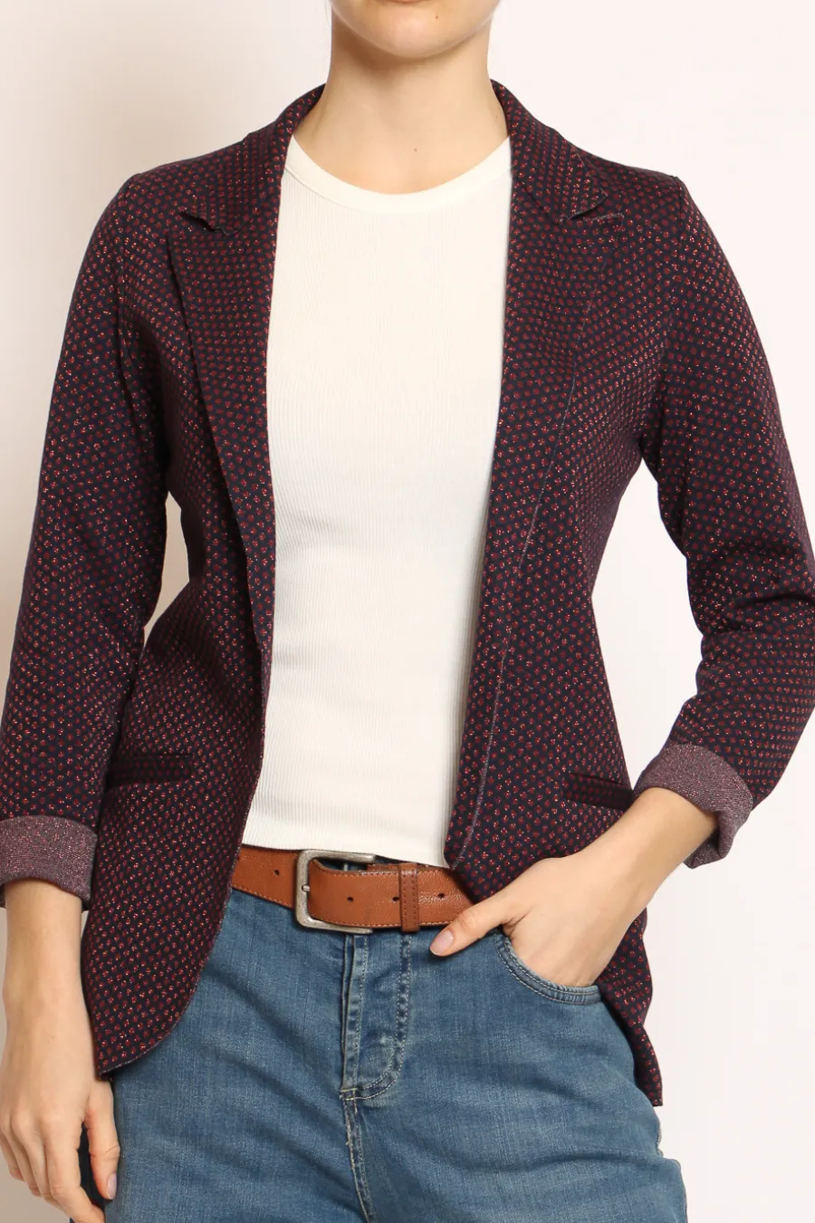 Zeroassoluto Giacca JIN elasticizzata fiori lurex blu/cherry/rame- Giacche