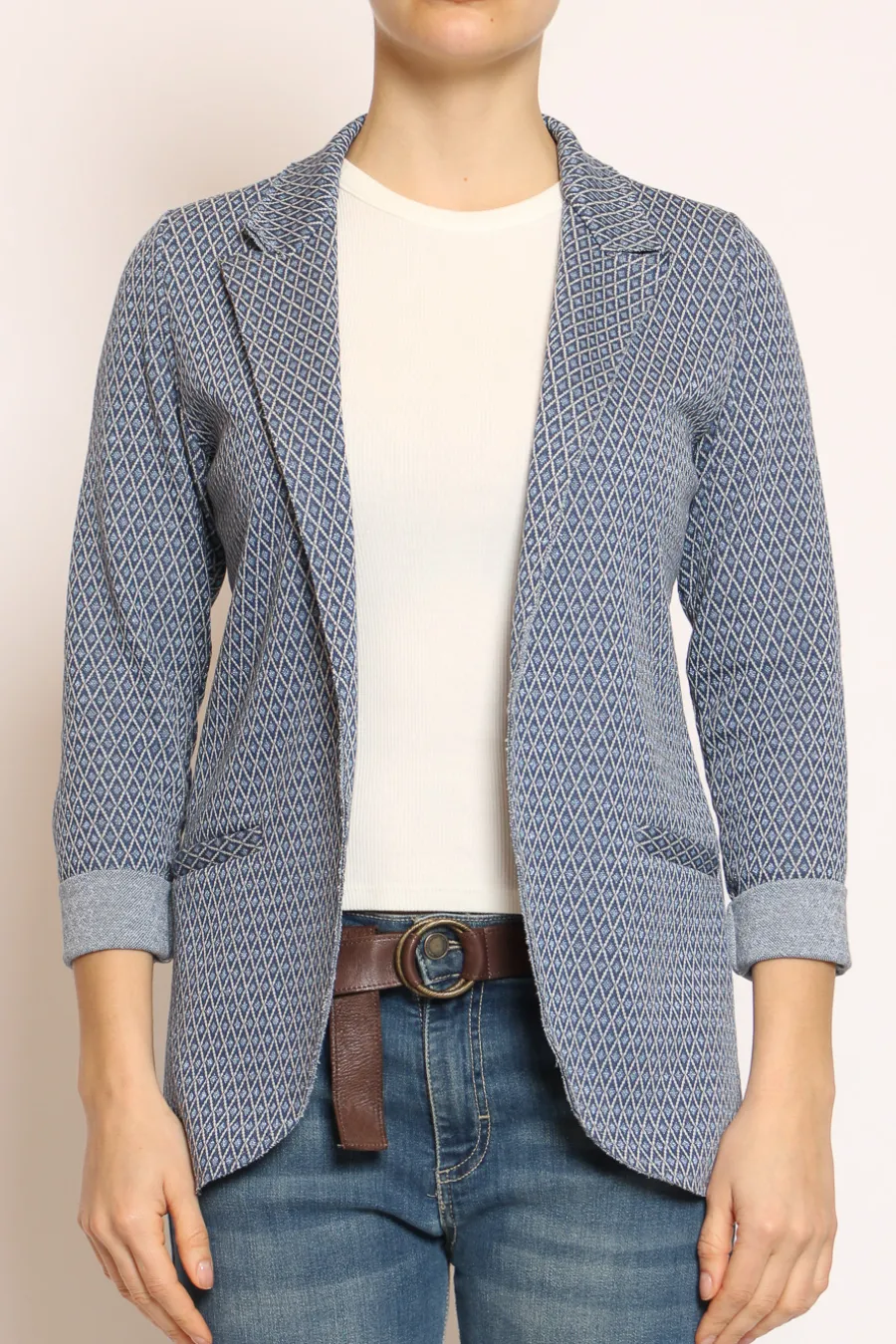 Zeroassoluto Giacca JIN elasticizzata rombi lurex blu/jeans/latte- Giacche