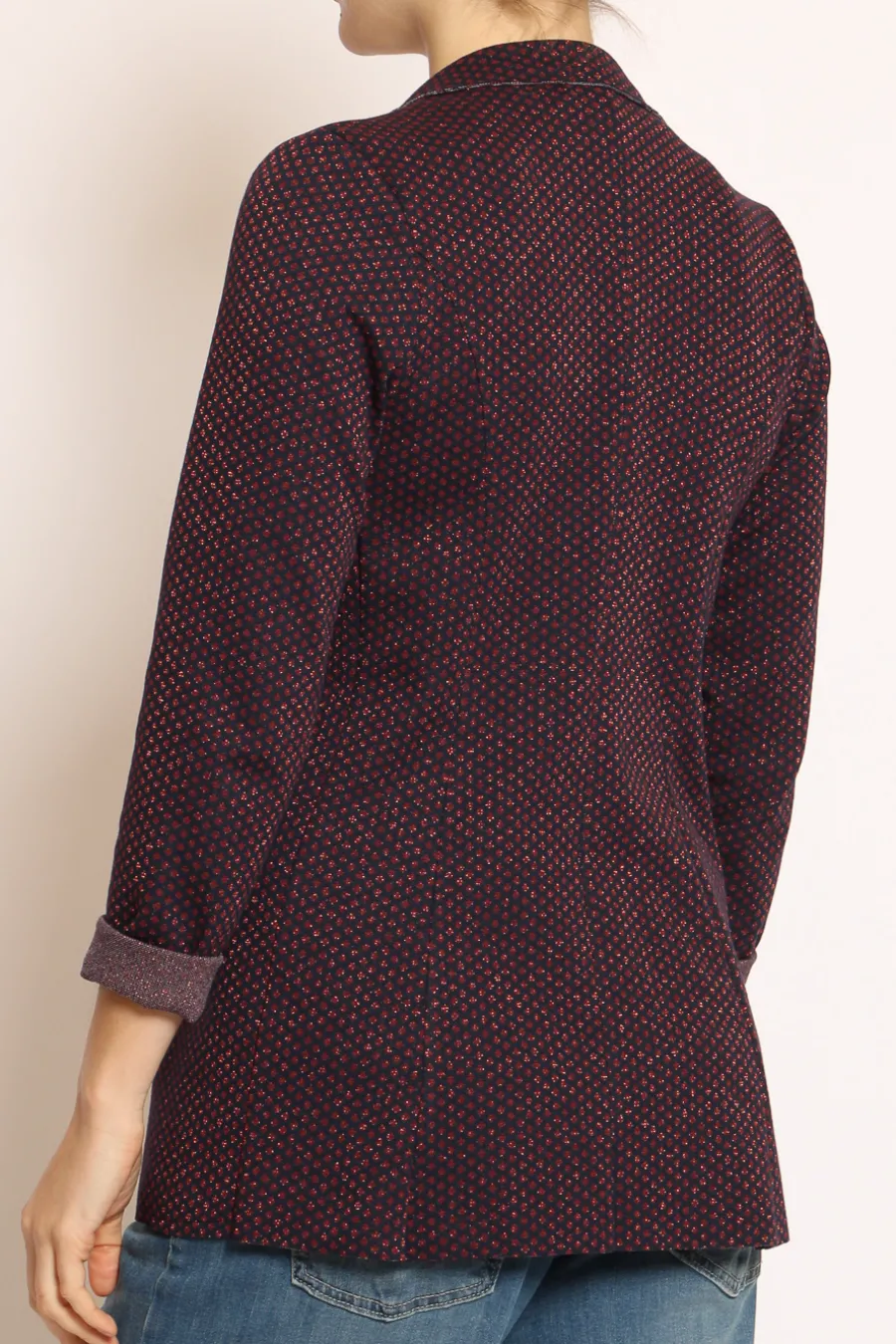 Zeroassoluto Giacca JIN elasticizzata fiori lurex blu/cherry/rame- Giacche