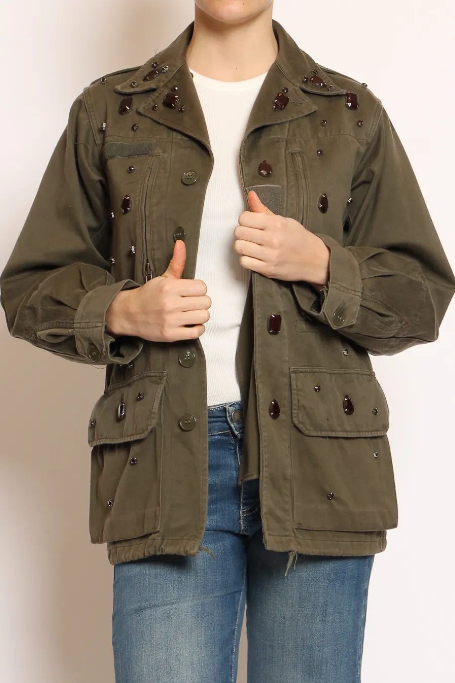 Vicolo Giacca vintage con applicazioni militare- Giacche