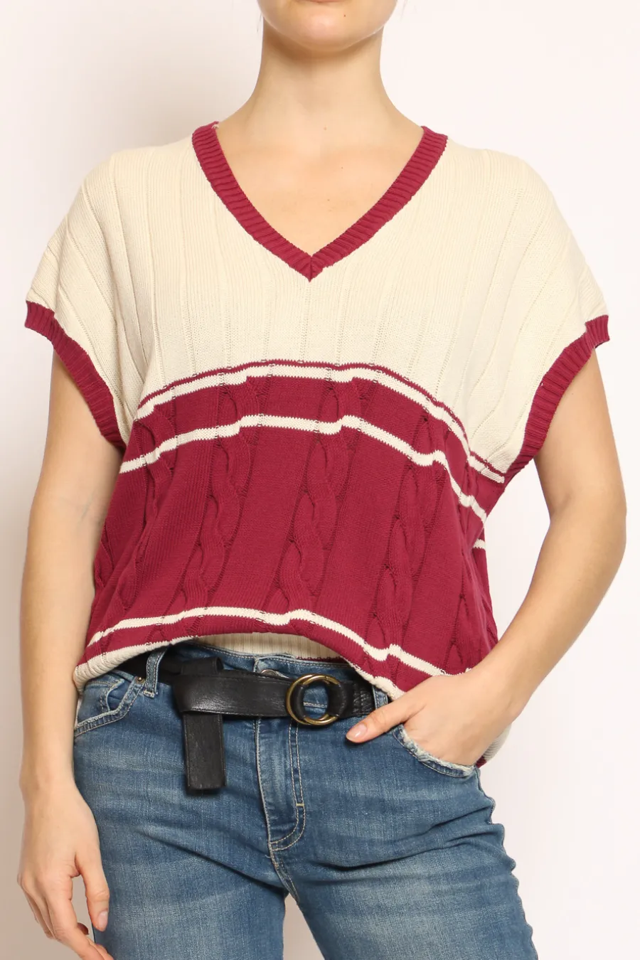 Vicolo Gilet scollo V burro/vino- Cardigan E Gilet