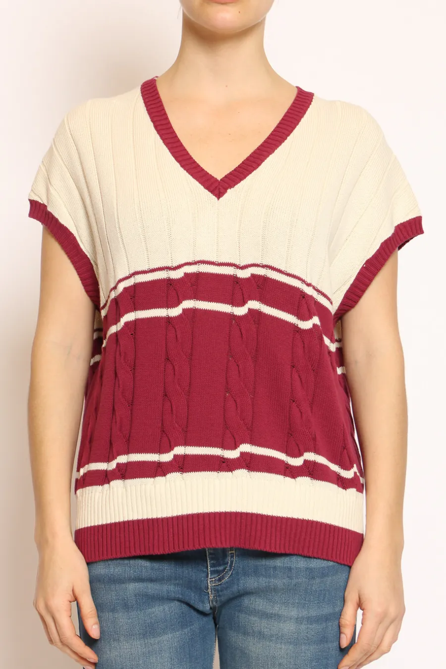 Vicolo Gilet scollo V burro/vino- Cardigan E Gilet