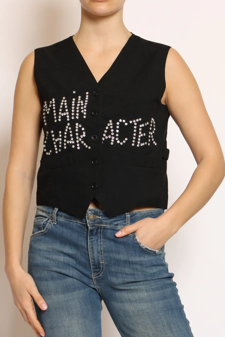 Vicolo Gilet strass "main character" nero- Cardigan E Gilet