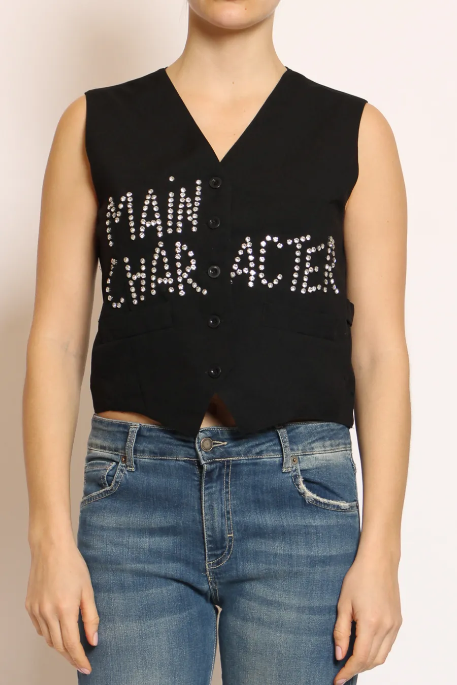Vicolo Gilet strass "main character" nero- Cardigan E Gilet