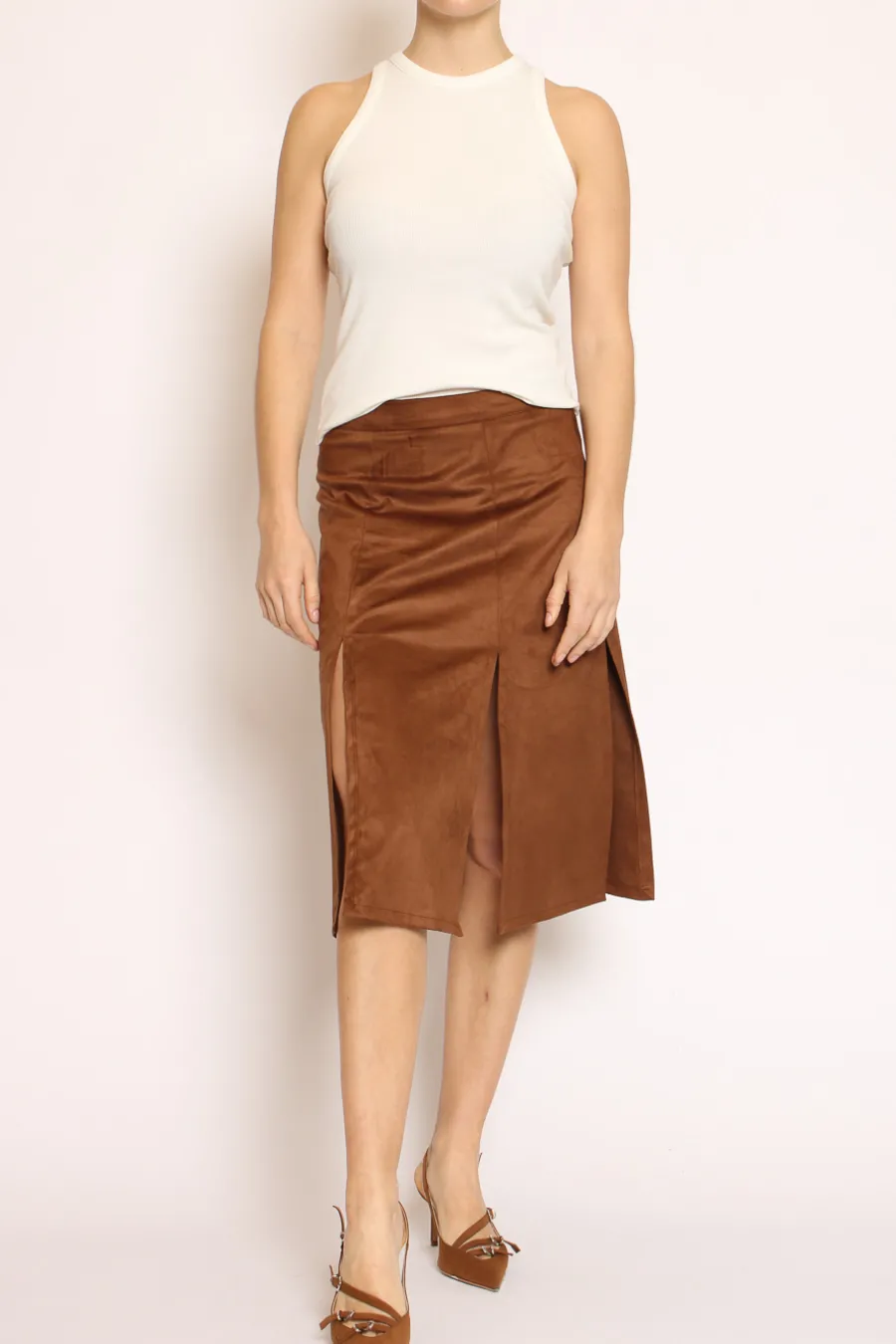Kontatto Gonna spacchi suede cuoio- Gonne
