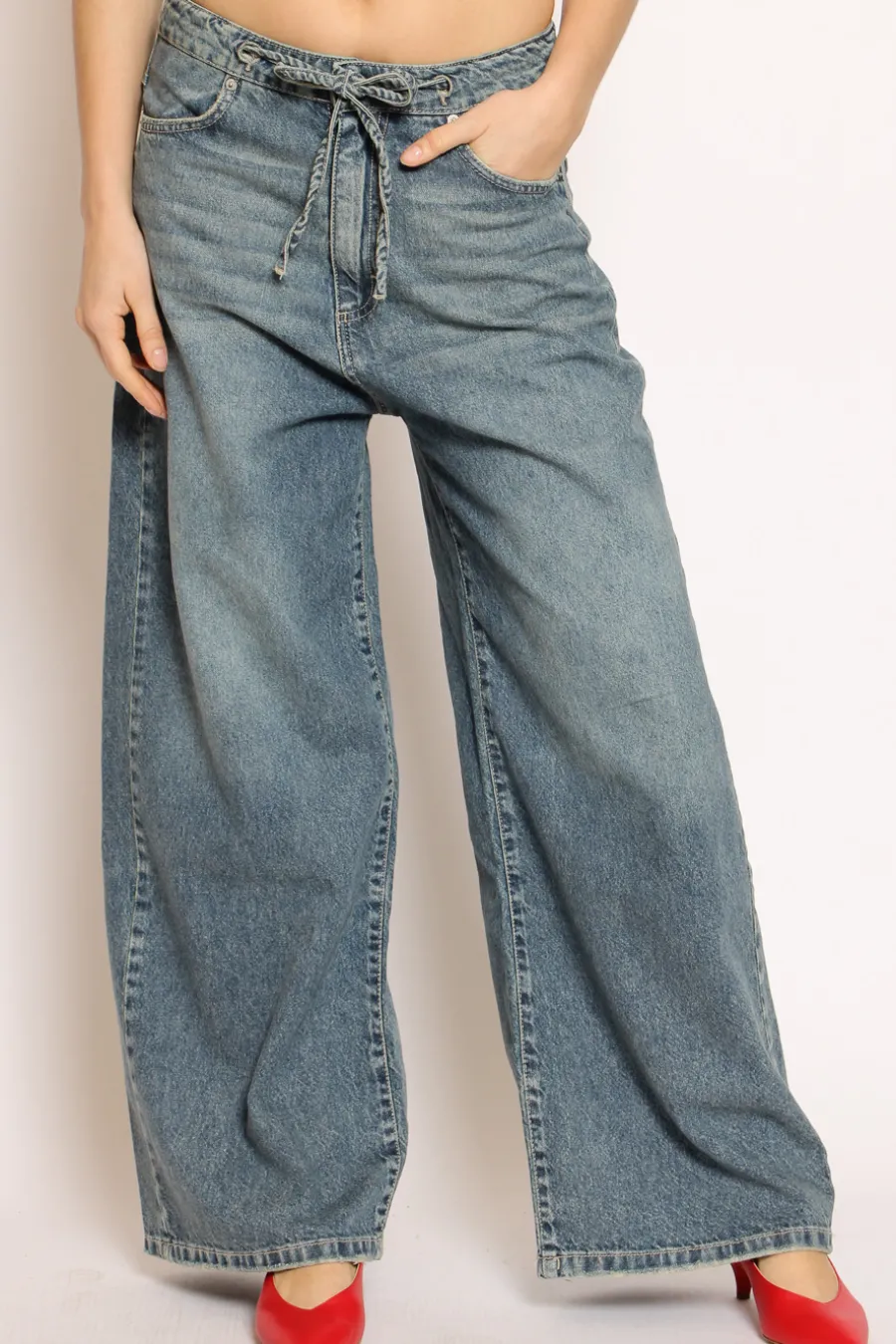 Zeroassoluto Jeans JELENE wide leg con coulisse denim- Jeans