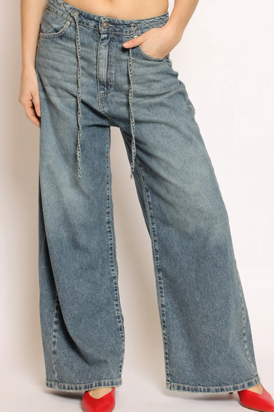 Zeroassoluto Jeans JELENE wide leg con coulisse denim- Jeans