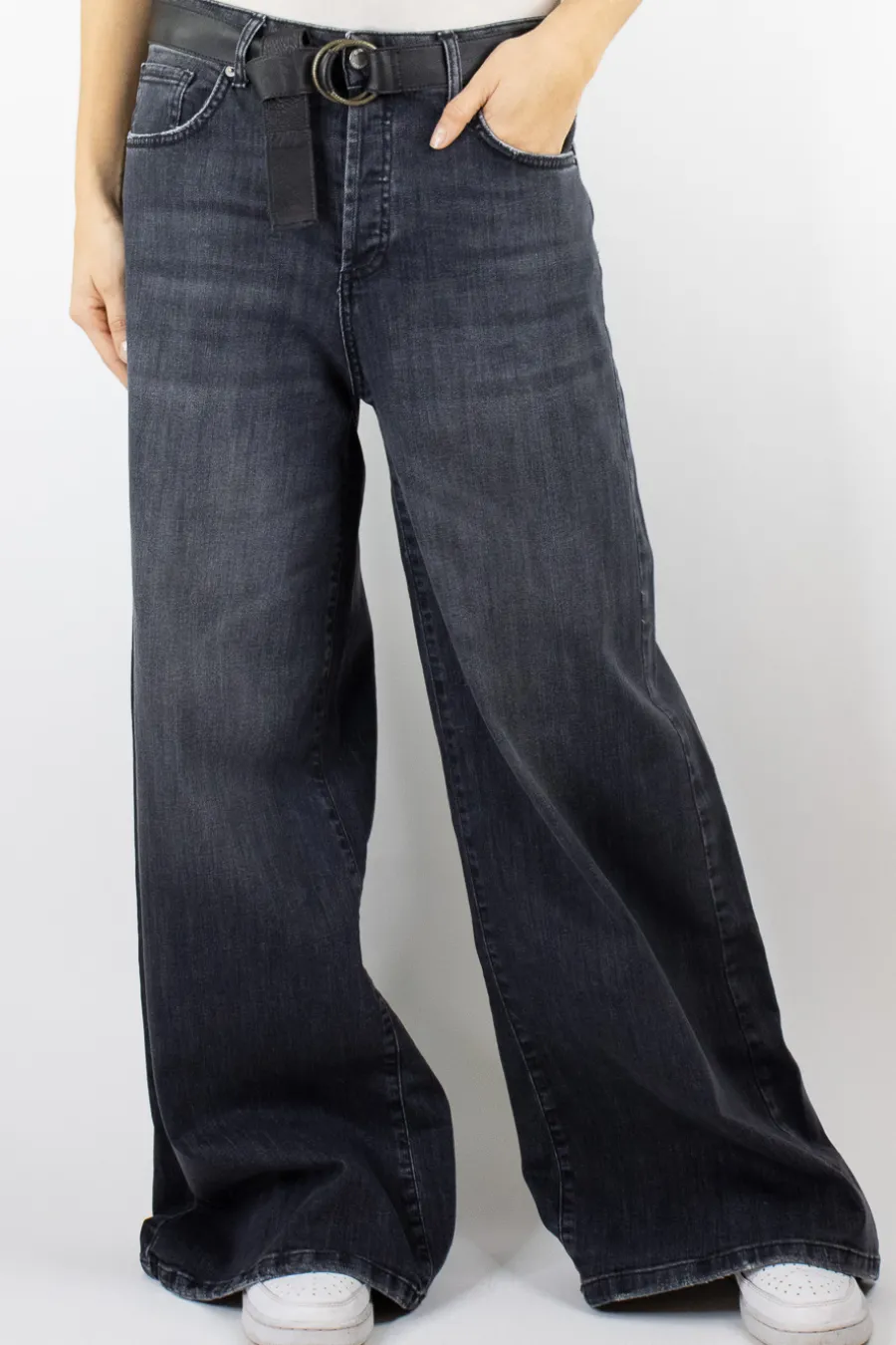 Zeroassoluto Jeans kam2 palazzo lavaggio medio denim nero- Jeans