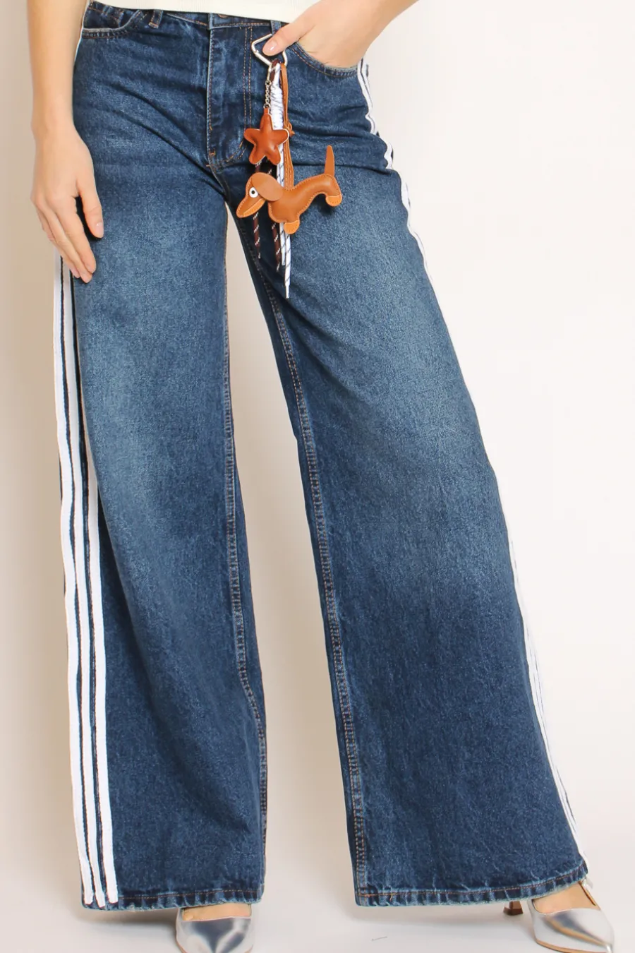 Kontatto Jeans palazzo con bande laterali denim- Jeans