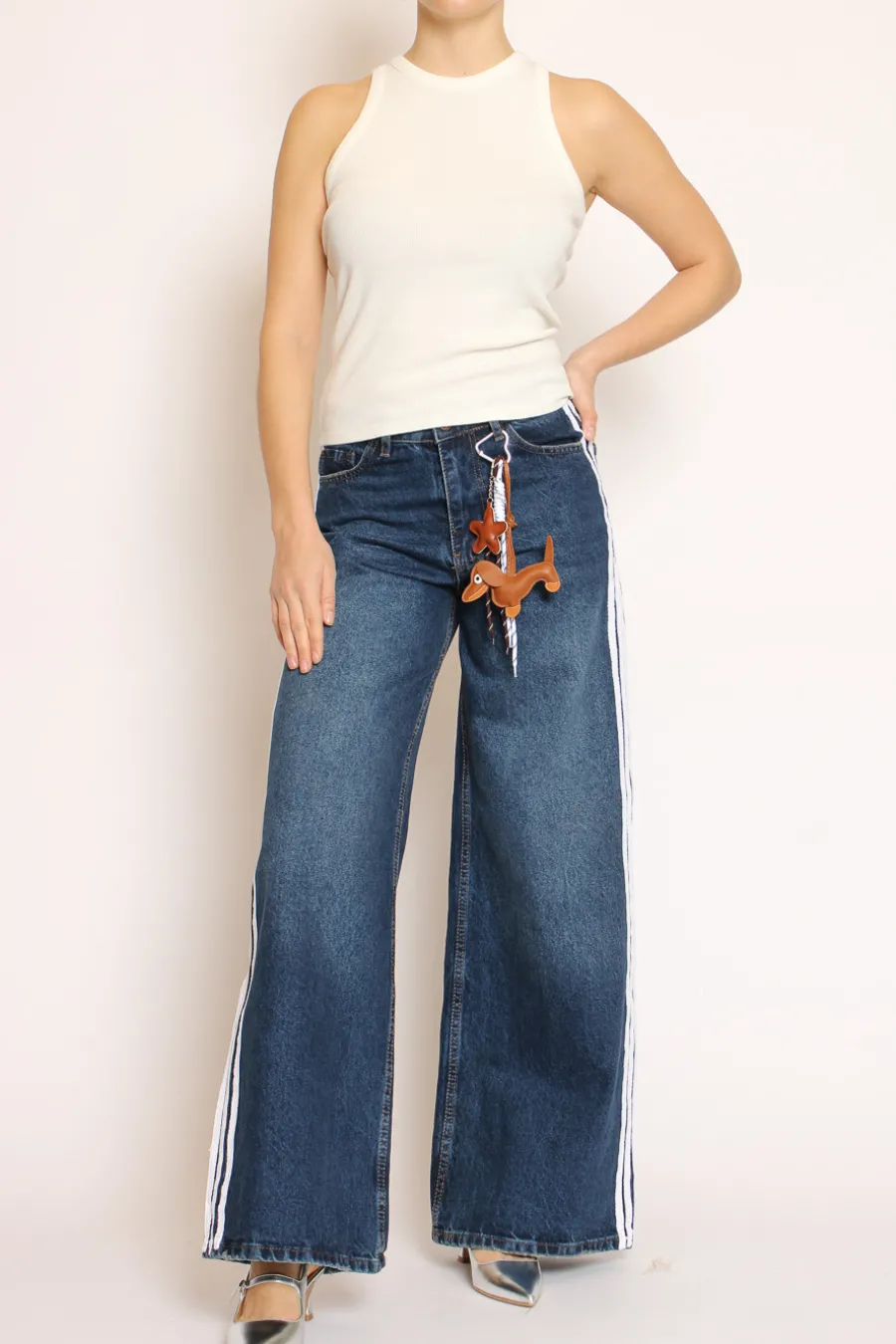Kontatto Jeans palazzo con bande laterali denim- Jeans