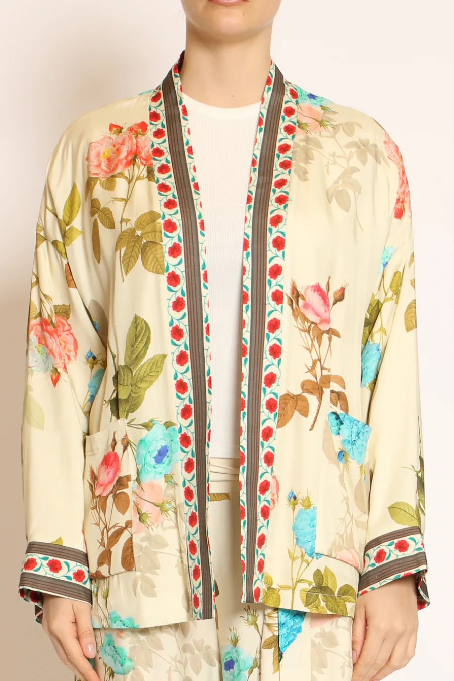Wu'Side Kimono corto fantasia burro/peach/militare- Cardigan E Gilet