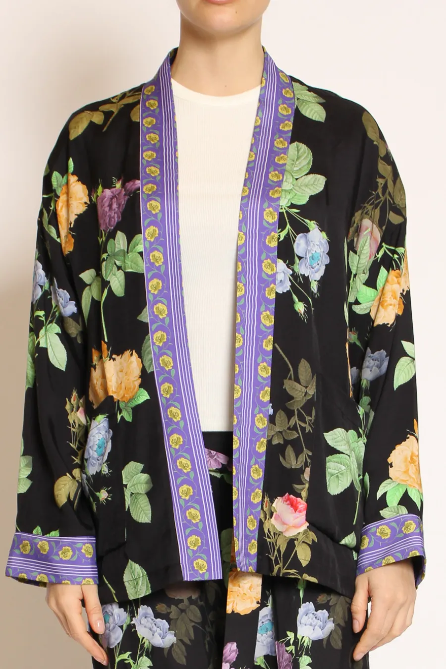 Wu'Side Kimono corto fantasia nero/viola/verde- Cardigan E Gilet