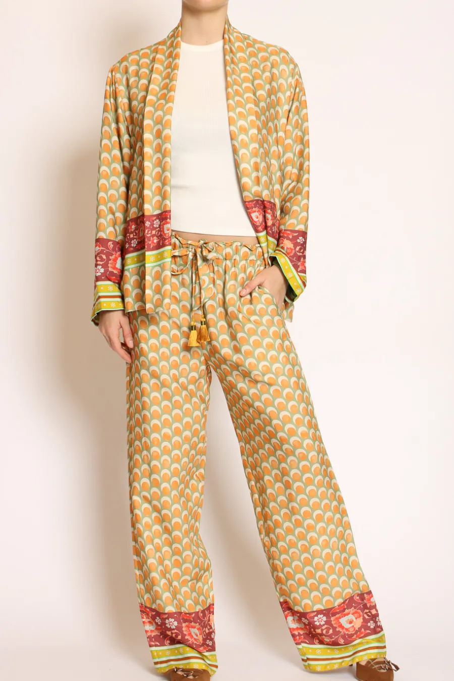 Wu'Side Kimono corto fantasia verde/arancio/mattone- Cardigan E Gilet