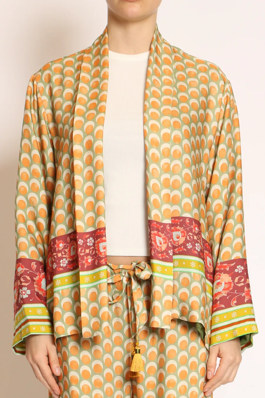 Wu'Side Kimono corto fantasia verde/arancio/mattone- Cardigan E Gilet