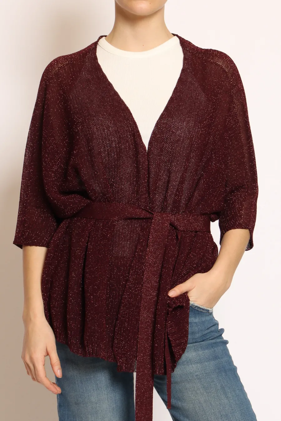Kontatto Kimono corto in lurex ribes- Cardigan E Gilet