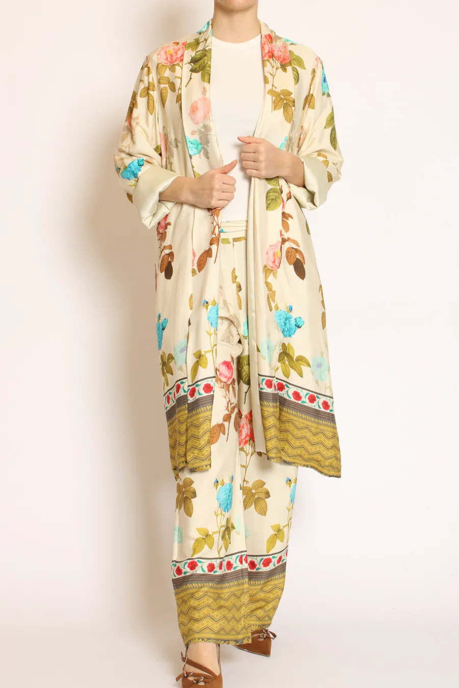 Wu'Side Kimono fantasia floreale burro/peach/militare- Cardigan E Gilet